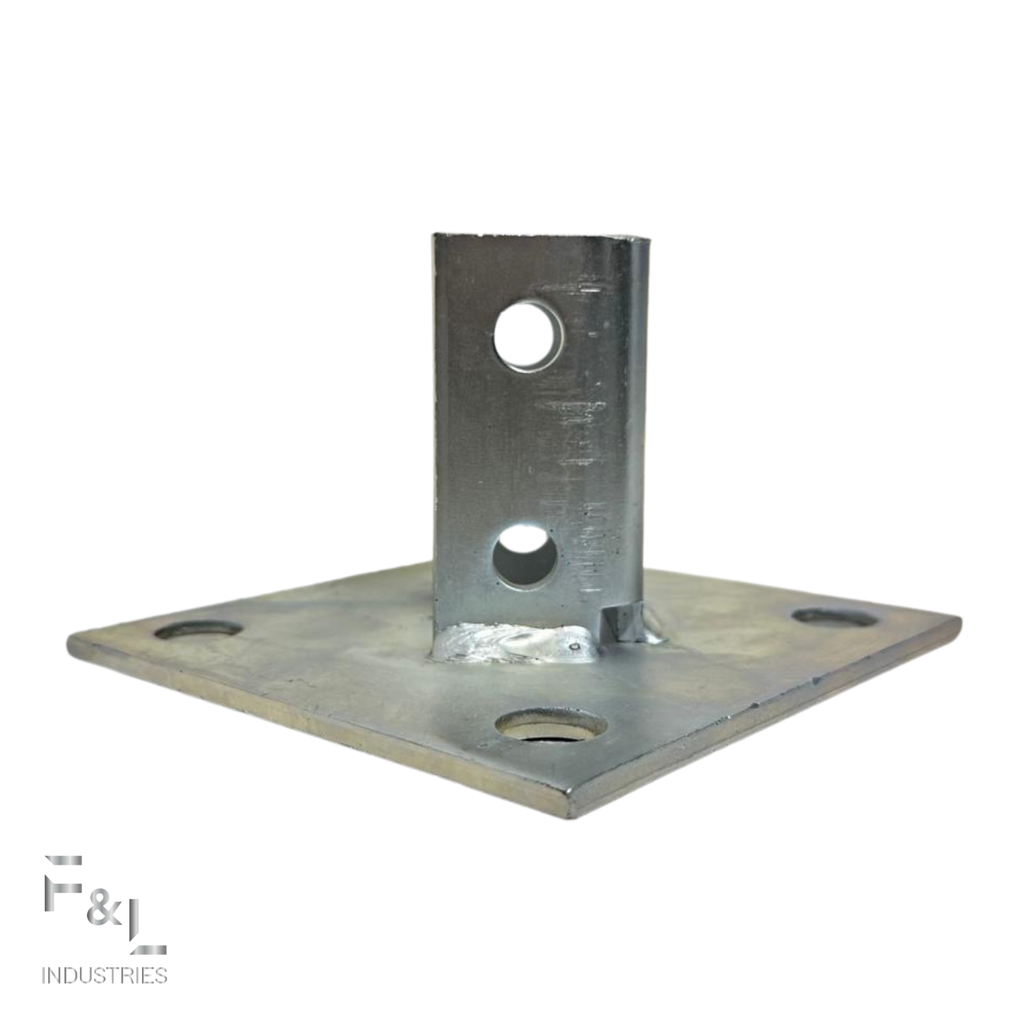 F&L Strut Post Base 1-5/8” Single Channel – 6x6 Inch Galvanized Steel Fence Post Support Bracket with 4 Mounting Holes for Framing & Construction