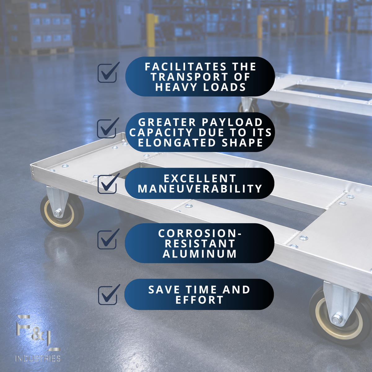 F&L Heavy Duty Aluminum Milk Crate Dolly with Casters, Commercial Rolling Crate Cart, Heavy Duty Wheeled Platform for Warehouse, Storage, Moving, Transport & Material Handling.