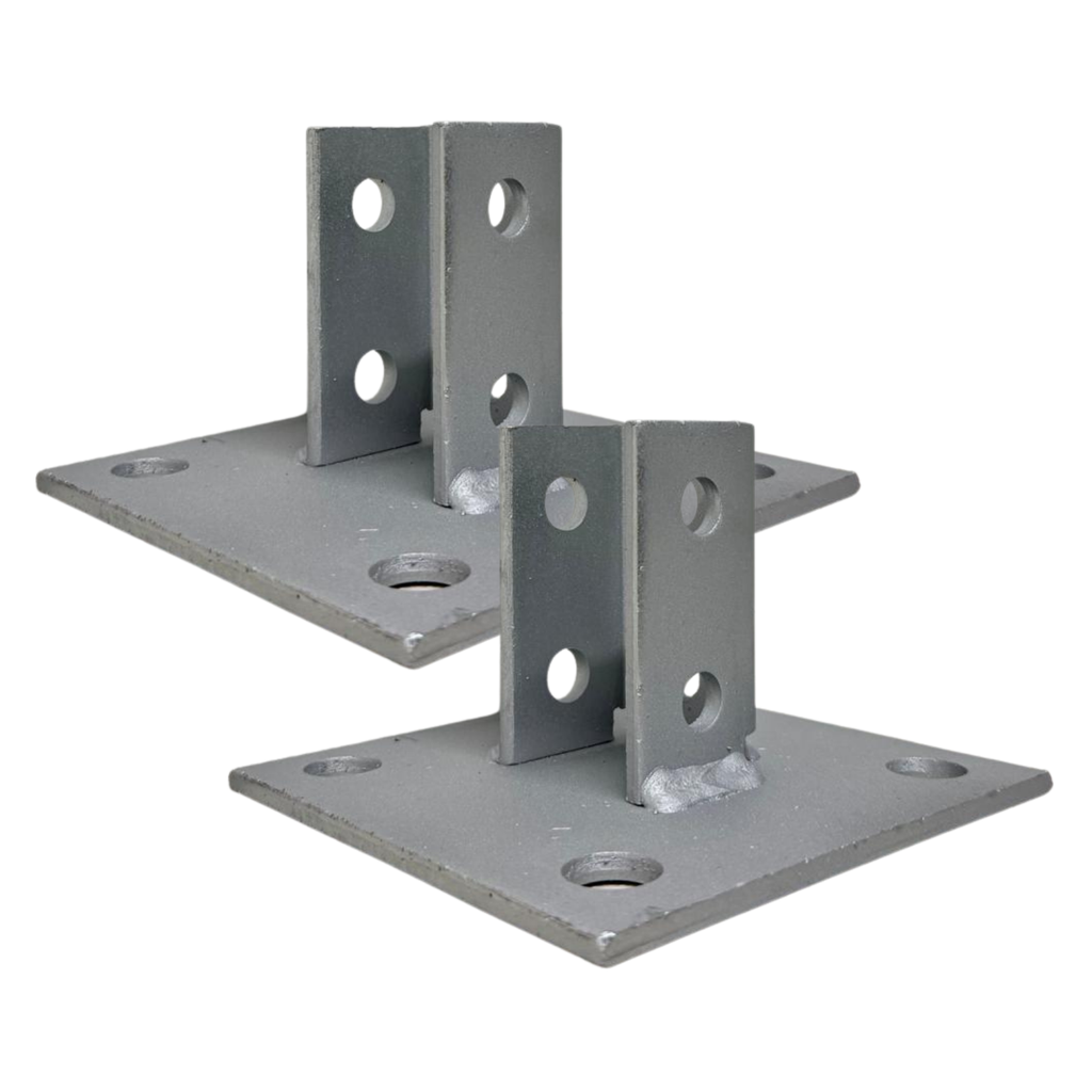 F&L Strut Post Base 1-5/8” Single Channel – 6x6 Inch Galvanized Steel Fence Post Support Bracket with 4 Mounting Holes for Framing & Construction