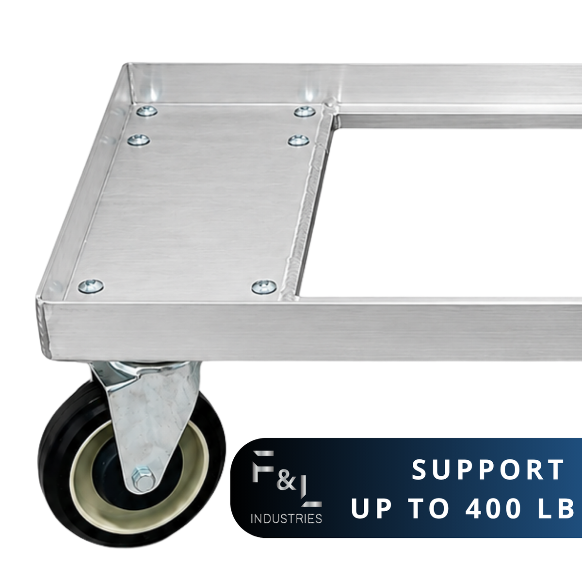 F&L Heavy Duty Aluminum Milk Crate Dolly with Casters, Commercial Rolling Crate Cart, Heavy Duty Wheeled Platform for Warehouse, Storage, Moving, Transport & Material Handling.
