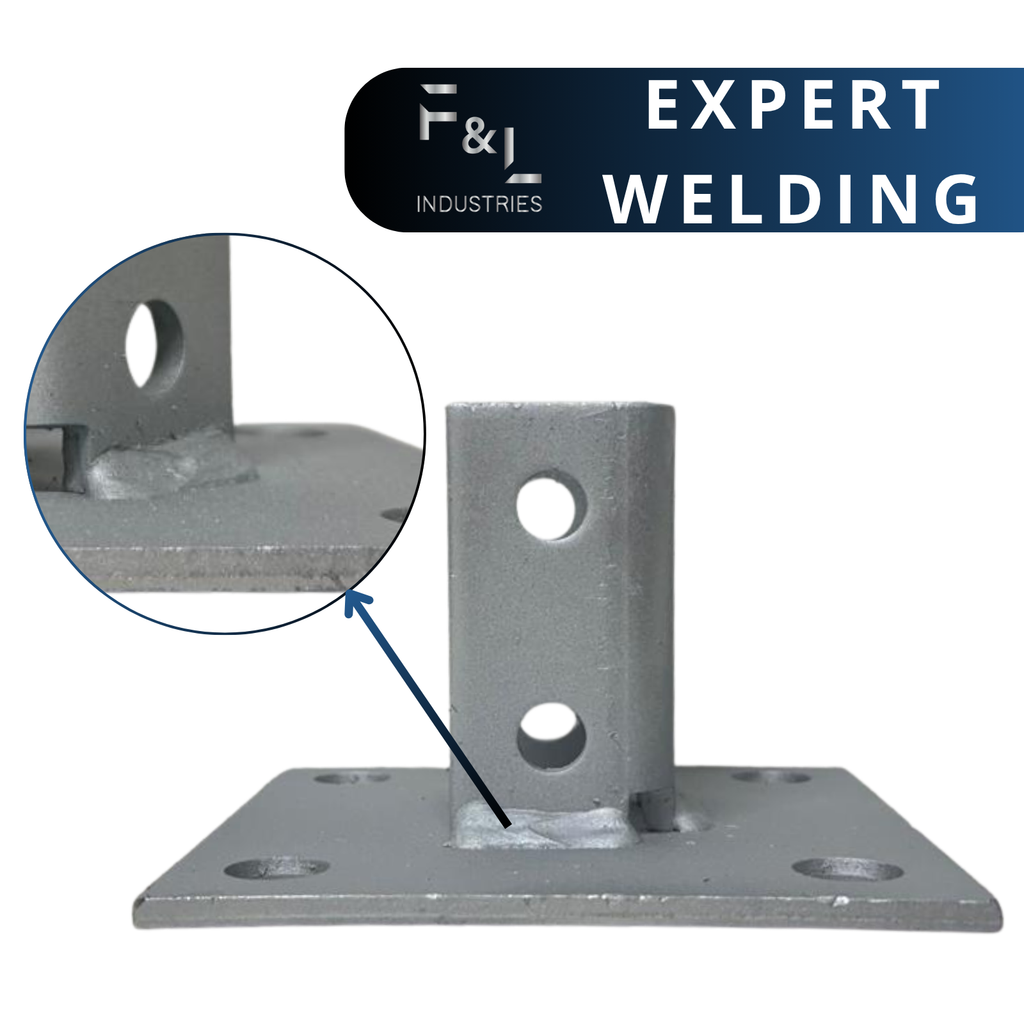 F&L Strut Post Base 1-5/8” Single Channel – 6x6 Inch Galvanized Steel Fence Post Support Bracket with 4 Mounting Holes for Framing & Construction