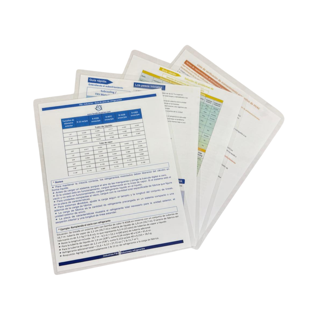 F&L HVAC Quick Reference Cards – Refrigerant Charging & Troubleshooting Guide for Air Conditioners and Heat Pumps – Double-Sided, Waterproof