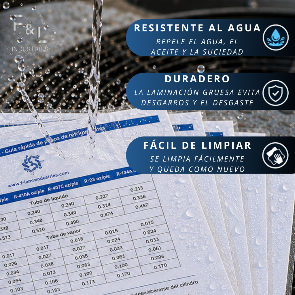 F&L HVAC Quick Reference Cards – Refrigerant Charging & Troubleshooting Guide for Air Conditioners and Heat Pumps – Double-Sided, Waterproof