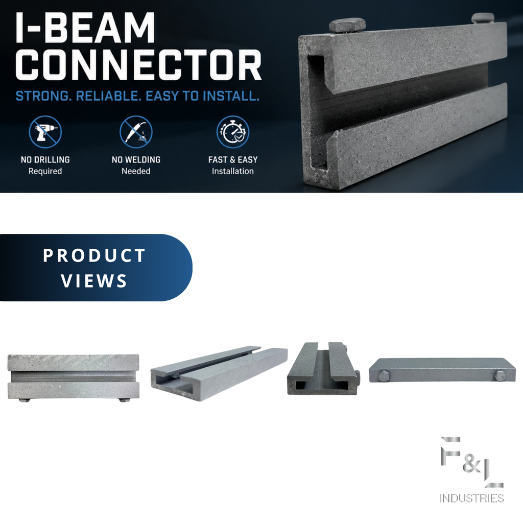 F&L Aluminum 6" I-Beam Connector | Miami-Dade & Florida Building Code Approved | Heavy-Duty HVAC Support Bracket | Includes (1) Connector & (2) Hex Bolts