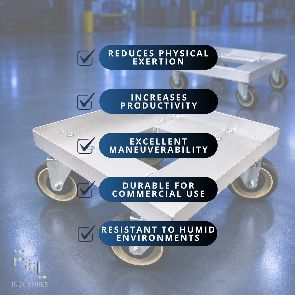 F&L Heavy Duty Aluminum Milk Crate Dolly with Casters, Commercial Rolling Crate Cart, Heavy Duty Wheeled Platform for Warehouse, Storage, Moving, Transport & Material Handling.