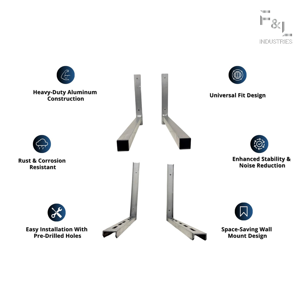 F&L Mini Split Wall Mount Bracket—Rust-Resistant Aluminum AC Support for Ductless Heat Pump Systems