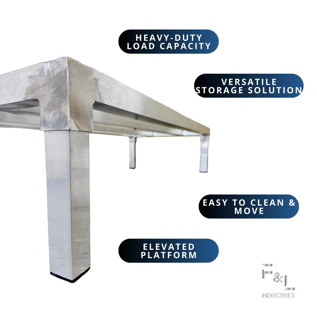 F&L Heavy-Duty Aluminum Dunnage Rack – 1850 lb Capacity, All-Welded Aluminum Storage Platform Designed for Warehouses, Restaurants, Retail Backrooms, and Industrial Use