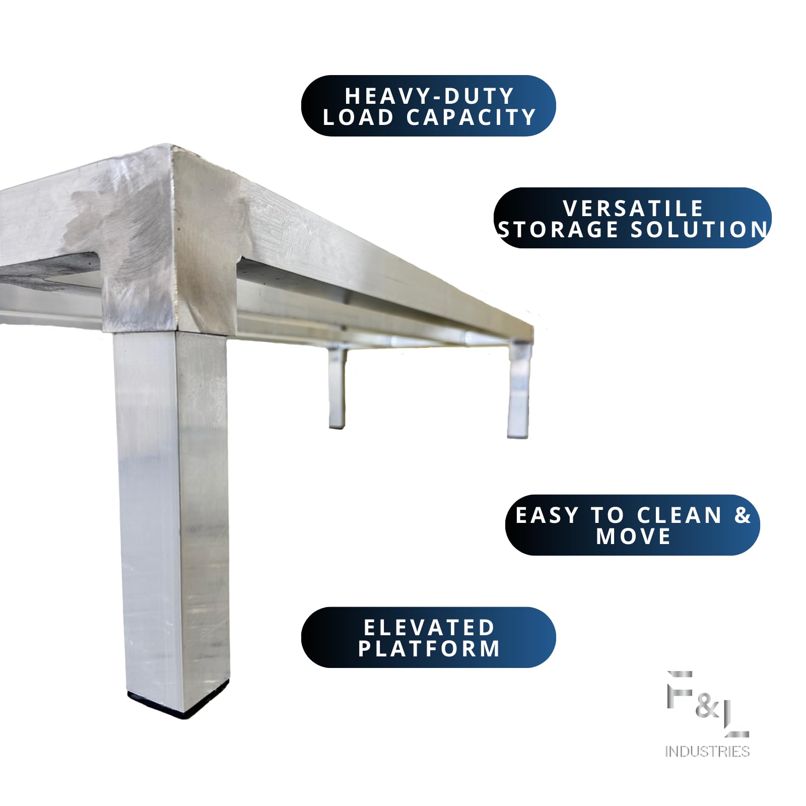 F&L Heavy-Duty Aluminum Dunnage Rack – 1850 lb Capacity, All-Welded Aluminum Storage Platform Designed for Warehouses, Restaurants, Retail Backrooms, and Industrial Use