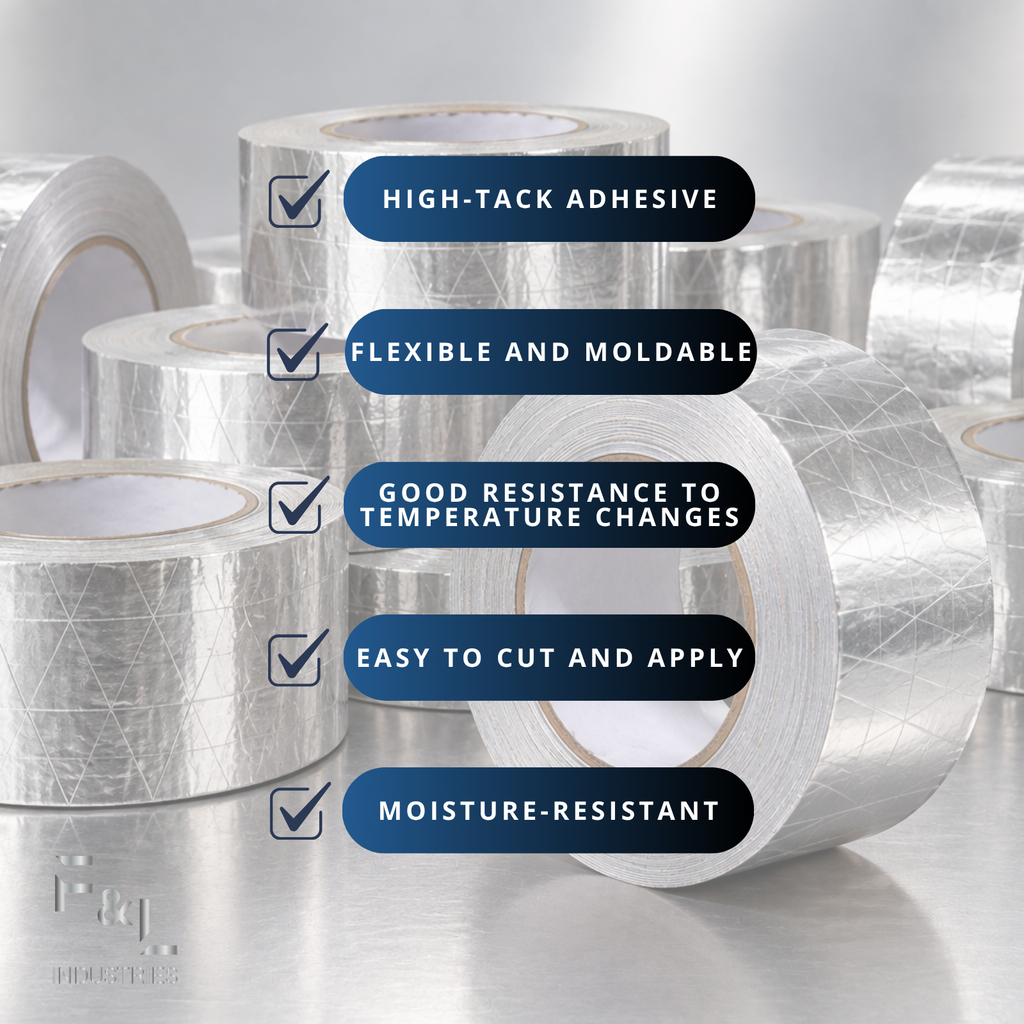 F&L Aluminum FSK Foil Tape (Foil-Scrim-Kraft), Yards, Heat Resistant HVAC Duct & Insulation Tape for Sealing, Repair, Air Ducts and Metal Surfaces