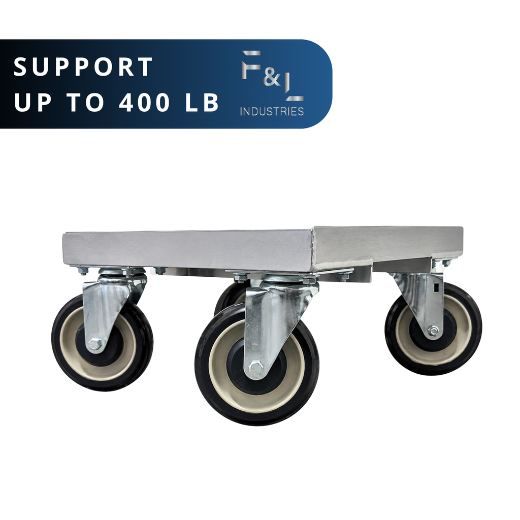 F&L Heavy Duty Aluminum Milk Crate Dolly with Casters, Commercial Rolling Crate Cart, Heavy Duty Wheeled Platform for Warehouse, Storage, Moving, Transport & Material Handling.