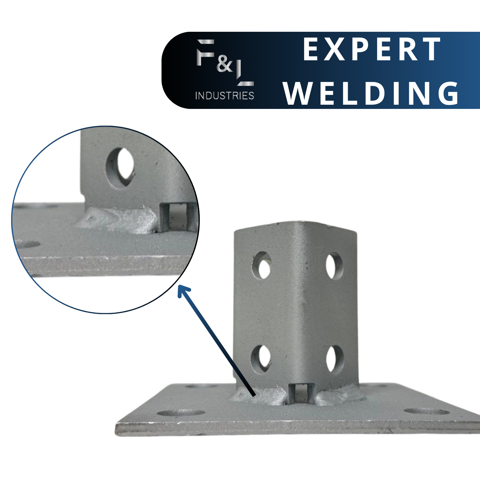 F&L Strut Post Base 1-5/8” Single Channel – 6x6 Inch Galvanized Steel Fence Post Support Bracket with 4 Mounting Holes for Framing & Construction
