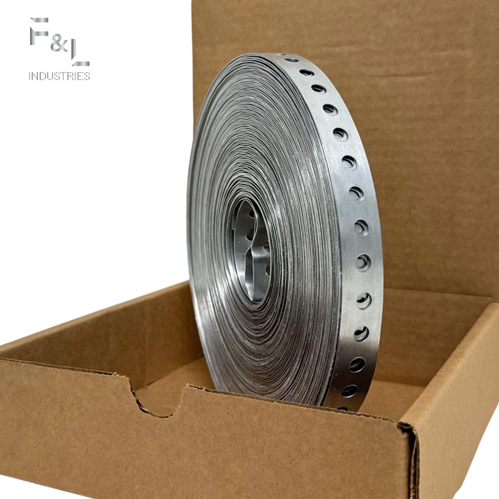 F&L Galvanized Pipe Strap 3/4" x 100 FT – Heavy-Duty 24 Gauge Steel Hanger Strap for Plumbing, HVAC & Electrical Pipe Support, Mounting, Bracing & Secure Installation Applications