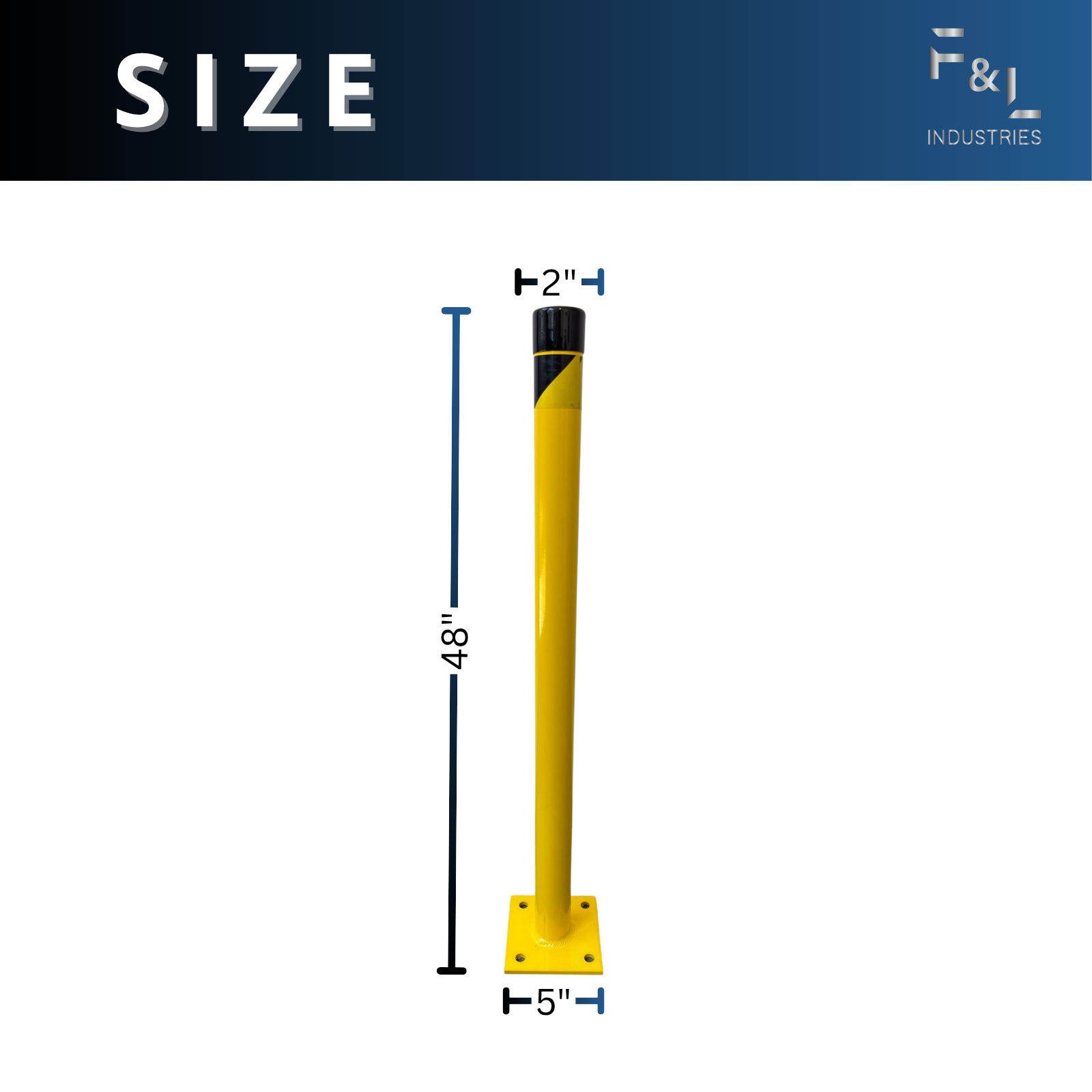 F&L Aluminum Bollard — Heavy-Duty OSHA Yellow Safety Post with Powder-Coated Finish for Traffic Control, Crowd Management, Warehouse, and Parking Protection (24")